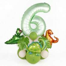 21pcs/Set Mini Dinosaur Foil Balloons, Olive Green Number Balloons, Jurassic Dinosaur Theme Birthday Party Decorations - Multicolor - View 8