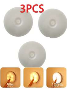 1个/3个可调光LED触摸夜灯 - 柔和暖白光和日光亮度可调，适用于卧室、走廊、卫生间、客厅、衣柜、橱柜等场所的装饰照明。设计紧凑，易于安装。USB充电便携式橱柜灯/壁灯。