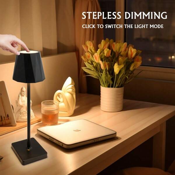1pc Wireless Rechargeable LED Desk Lamp, 3-Color Dimmable Touch Control, Modern Minimalist Design For Room Decor, Bedroom, Living Room, Dining Room, Bar, KTV, Camping, Night Light, Bar Ambience Lighting, Bedside Lamp (Includes Type-C Charging Cable)