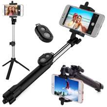 Support de perche à selfie, trépied, télécommande, support de trépied pour téléphone portable et perche à selfie, support de téléphone portable avec télécommande amovible, trépied pour smartphone, trépied pour téléphone, trépied pour téléphone portable, smartphones Android, appareil photo.