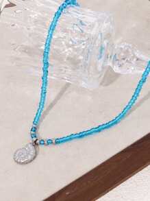 1 Collana con ciondolo a chiocciola marina in acciaio inossidabile, perline di cristallo blu, gioielli da oceano adatti per uso quotidiano, vacanze e feste per le donne