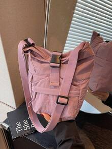 Foldable Lightweight Nylon Crossbody Shoulder Bag, Casual & Versatile For Women, Mobile Phone Pouch, Adjustable Strap, Zipper Closure, School/College Style, Mini Woven Strap Fabric Bag - Multicolor - View 3