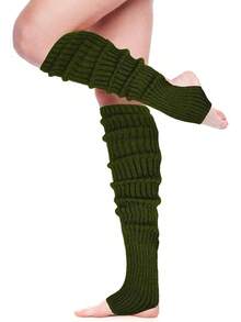 Long Leg Warmers Women 24 Inch Over Knee Knit Ribbed Leg Warmer Stirrup Yoga 80s Party Dance Ballet Supply - xanh quân đội - Xem 1