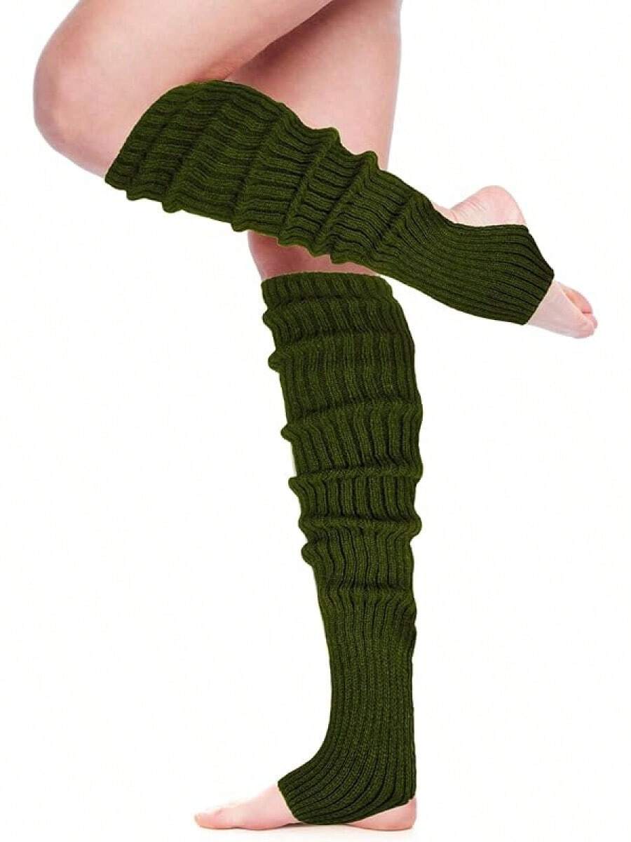 Long Leg Warmers Women 24 Inch Over Knee Knit Ribbed Leg Warmer Stirrup Yoga 80s Party Dance Ballet Supply - xanh quân đội - Xem 1