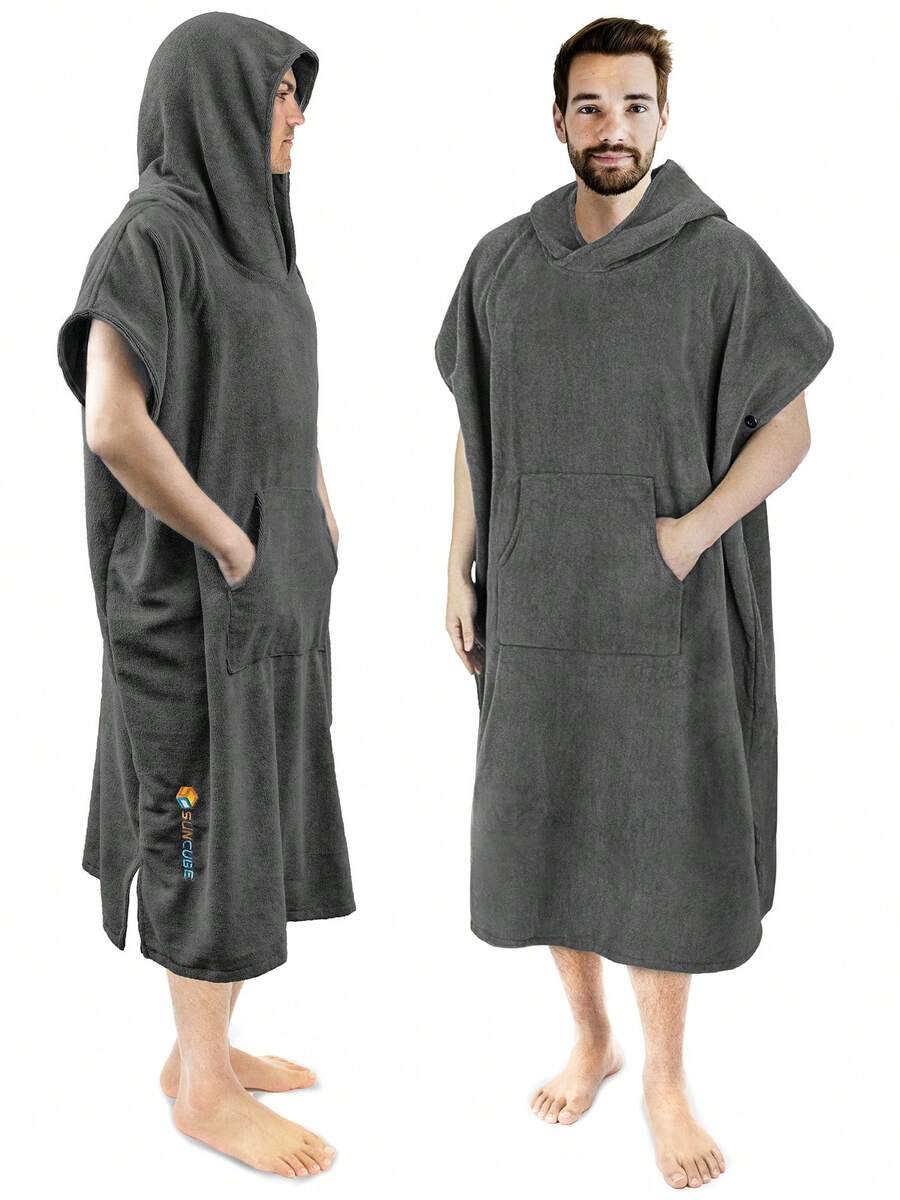 SUN CUBE Surf Poncho Changing Robe With Hood | Absorbent Quick Dry Microfiber Wetsuit Changing Towel With Pocket For Surfing Men Women (Black) - 灰色 - 查看 1