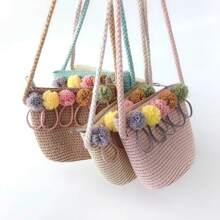 Kids Straw Messenger Bag Summer Cute Flower Girls Shoulder Bags Sweet Princess Handbag Casual Beach Toddler Crossbody Bags