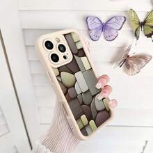 Abstract Geometric Shapes Composition Y2K Luxury Aesthetic Graphic Custom Phone Case For IPhone 16/16 Pro/16 Plus/16 Pro Max 15/14/13/12/11,Slim Fit Shockproof AntiScratch Phone Case With Camera Guard Ideal For Daily Party Use - Màu Đỏ Sâu - Xem 5