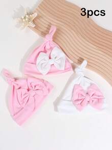3 Stück Baby Schleifenhüte, dehnbare Baby Turban Mützen, Baby Accessoires, Baby Mütze mit Schleifen für Baby Mädchen, Baby Jungen Caps, Kleinkind, Neugeborene, Baby Mütze unisex, Neugeborenes Baby Mädchen, Babybedarf - Mehrfarbig - Übersicht 2