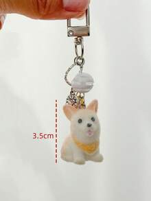 1pc Unisex Flocked Keychain Cute Dog Puppy Heart Flower Pendant Accessory Suitable For Bags Backpack Decor Keychain For Bag - Multicolor - View 3