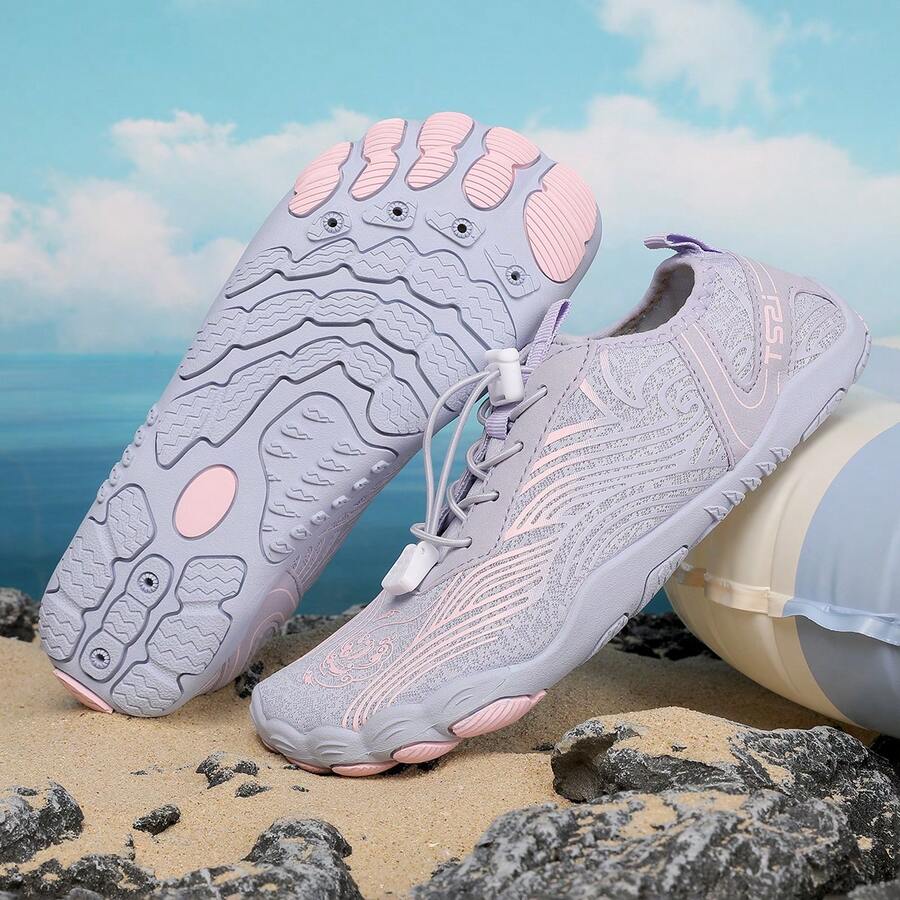 1 Pair Women's Amphibious Hiking Shoes, Swimming Shoes, Beach Shoes, Outdoor Barefoot Water Shoes, Non-Slip Soft Bottom, Lightweight, Quick Drying, Suitable For Snorkeling, Wading, Fishing, Boating, Indoor Fitness, Yoga, Jumping Rope, Quiet Household Shoes - Purple - View 1