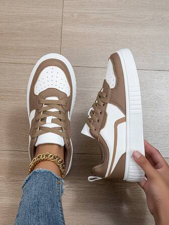 Dammode Casual Canvas Sneakers, Låga Snörskor med Andningsbara Färgblock, Lätta och Bekväma Skateskor