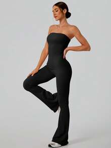 NcmRyu 1 bộ đồ liền thân thể thao nữ thời trang co giãn, không lưng, màu đen, thích hợp cho mùa hè. - màu đen - Xem 4