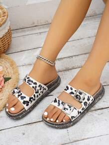 1 Pair Teens/Youth Unisex Double Buckle Flat Open Toe Casual Outdoor Beach Sandals, Summer