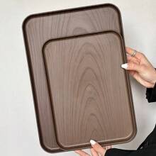 1pc INS Style Faux Wood Grain Tray, Rectangular Serving Tray, Coffee Shop Dessert Tray, Storage Dish, Cake & Snack Plate