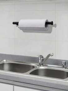 1pc Self-Adhesive Wall-Mounted Black Paper Towel Holder, Easy To Install, Suitable For Kitchen, Bathroom, Cabinet, Sink, Balcony, And Can Also Be Used To Store Cling Film/Paper Towels, An Essential Multipurpose Paper Towel Storage Item!