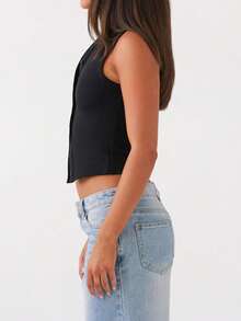 Women Y2k Button Down Crop Tops Casual Summer Solid Color Crop Shirt Knit Ribbed Button Front Long Sleeve Shirt For Club Streetwear Aesthetic Grunge Clothes - 黑色 - 查看 4