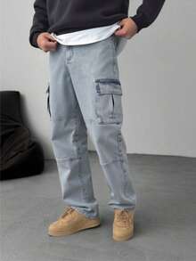 Logeqi® Jeans Vaqueros Azules Lavados De Moda Para Hombre - Azul - Ver 2