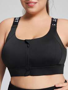 1pc Women Sports Bra, Letter Print Straps, Criss-Cross Back Design, High-Impact Full Coverage Sports Bra, Ultimate Running Bra Fall Black - Black - View 7
