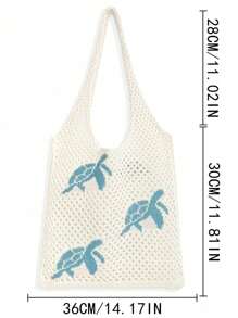 女士手提包、节日必备品、节日必备品、钱包、女士沙滩包、女士斜挎包、女士化妆包、旅行配件、沙滩包、女士钱包和包包、旅行必备品、女士包包、夏季新款女士日常使用轻便手提包海龟图案镂空针织钩针沙滩购物袋、夏季包、节日、度假，与钩针套装完美搭配