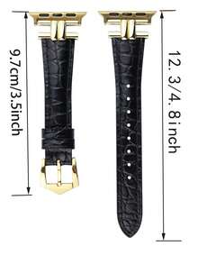 1pc Compatible With Apple Watch Band Leather High-Quality Crocodile Pattern True Leather Strap Is Compatible With Apple Watchstrap S10/9/8/7/SE/6/5/4/3/2/1 Embossed Design Not Monotonous Small Waist And Thin Strap Black Gold Stainless Steel Metal Head With Black Contrast High-Grade Wealth Strongly Recommended A Strap Black Is Slim Classic And Versatile Soft And Comfortable To Wear Suitable All Year Round - Black Gold - View 3