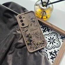 Phone Case: 1 Black, White, And Brown Full-Screen Flower Plant Creative Personality Flower Grass Leaf Minimalist Embossed Painted Innovative Girl, Frosted White Lens Frame Ladder Design Full Coverage Anti-Drop Soft Case, Suitable For,Suitable For IPhone17 Air - 白色 - 查看 12
