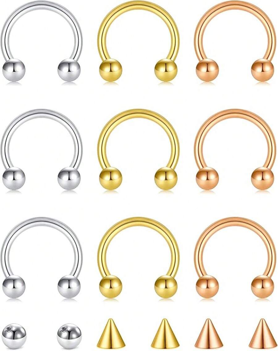 Horseshoe Septum Rings Surgical Steel Nose Piercing Jewelry 6mm-12mm - Perak Emas Mawar Emas-18G 10MM - View 1