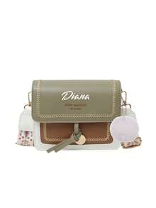 时尚女士包包，多功能新款斜挎包，休闲撞色设计，小方包，宽肩带，适合派对、约会、上学、户外活动，时尚翻盖单肩包，女士搭扣装饰斜挎包，带宽肩带。 - 彩色 - 查看 22