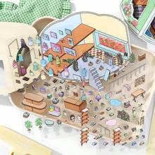 2.5D 风景贴纸，创意剪贴簿 DIY 装饰贴纸：2 张宠物贴纸 + 1 张场景纸板，适用于学校用品，返校 - 彩色 - 查看 6