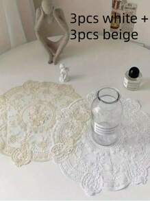 1pc, Exquisite Round Lace Tablecloth-Unique Hollow Design With Crochet Flower Pattern, Thermal Insulation, Woven Materials, Multifunctional Table Mats, Coasters, Placemats-Retro Style, Bedside Table Decoration, Dust Cover, Room Decoration Lace Tablecloth, Mother's Day Gift.