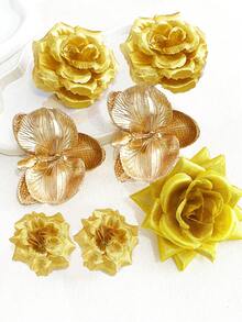 2pcs Women's Golden Rose & Orchid Flower Hair Clips, Suitable For Holiday, Daily, And Party Occasions, Hair Slide, Hair Barrettes