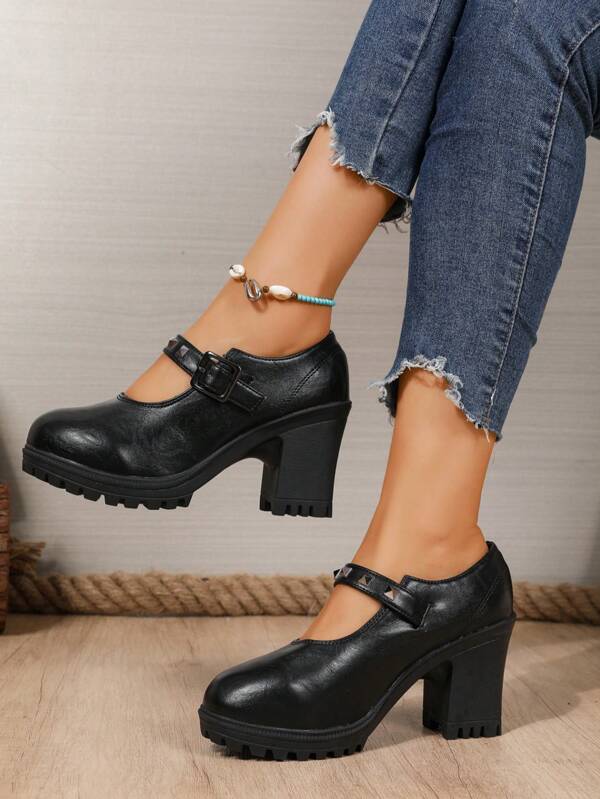 Thick Sole Mary Jane Shoes, New High Heel Platform Leather Loafers, Round Toe Preppy Style, Popular British Fashion