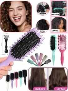Curl Brush, Curly Hair Brush, Curl Defining Brush, Best Curl Define Styling Brush With Prongs, Boar Bristle Hair Brush For Combing And Shaping, Reduce Pulling And Curl Separation For Defined Curls Designed