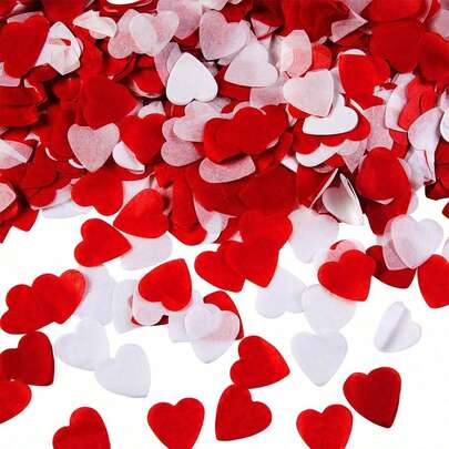 1000pcs White & Red Heart Shaped Confetti, Suitable For Valentine's Day Decoration - Also Can Be Used For Romantic Wedding Table Decor