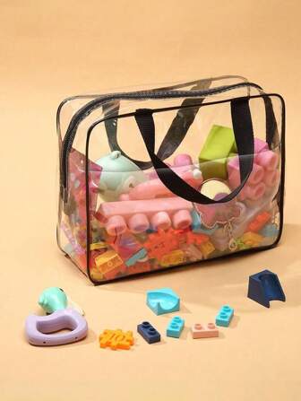 1/2/3/4/6pcs Transparent Interlocking Toy Storage Bags, Suitable For Blocks And Other Toys, PVC Travel Organizer Bags With Buckle (Toys Not Included)
