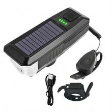 Novo Farol de Bicicleta LED, Farol de Bicicleta Recarregável por Energia Solar, 3 Modos - Regulável, Buzina Alta, Lanterna de Emergência em Material ABS, Iluminação de Segurança Noturna para Ciclismo, Conjunto de Farol Dianteiro e Lanterna Traseira de Bicicleta Recarregável por USB de Alta Capacidade de Bateria