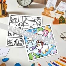 1pc, 24-Page Deluxe "Adorable Duck's Daily Life" Coloring Book, Cover In Pearlescent Paper, Inner Pages In Thicker Paper, To Relax The Mind And Unleash Creativity, Suitable For Back To School, Birthday, Thanksgiving, Easter, Christmas