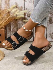 女士复古露趾透气凉鞋，绒面舒适防滑耐磨拖鞋，女士夏季鞋