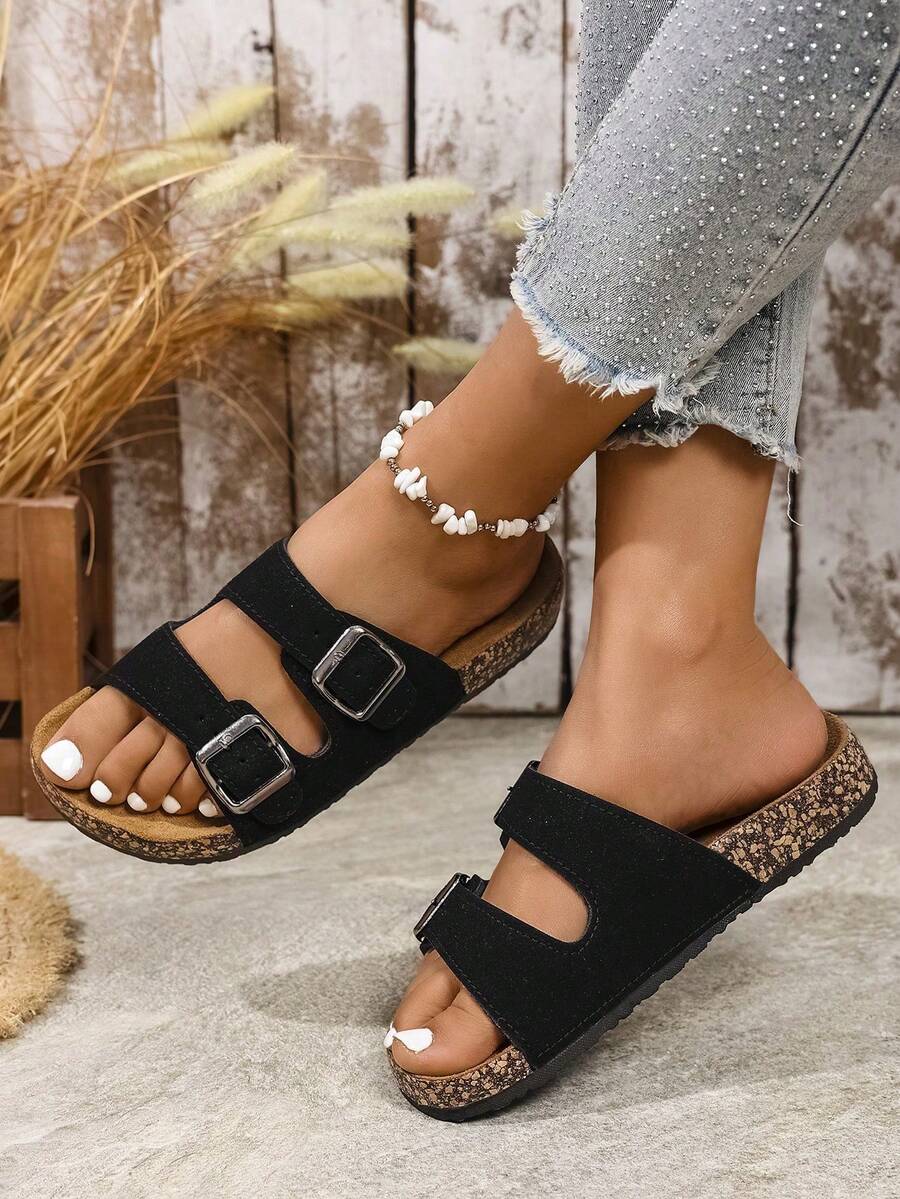 女士复古露趾透气凉鞋，绒面舒适防滑耐磨拖鞋，女士夏季鞋