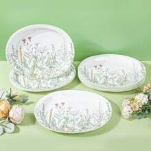 YQQ 50Pcs Wildflower Oval Paper Plates Spring Summer Floral Disposable Party Plates Vintage Garden Botanical Green Leaves Herbs 10 X 12 Dinner Serving Dish PlattersTANGYU - 春色 - 查看 7