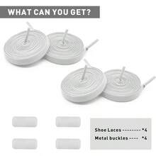 Pairs 5/16 Flat Elastic Long Shoe Laces Laces High Tops, Stretchy Shoelaces Shoe Strings - 純白色(附金屬扣) - 查看 5
