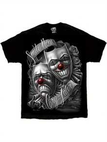Men Plus Size David Gonzales Drama Mask Tee DGA David Gonzales Drama Mask Lowrider Chicano Art T Shirt Smile Now Cry Later Big Men Size L-3XL 4XL 5XL 220g - màu đen - Xem 1