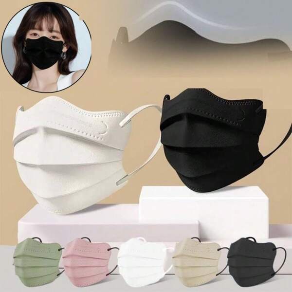 1 Set 50Pcs Adult Morandi Color Face Mask Women Female Protective Disposable Face Cover 3Layers Anti-Dust Mask Butterfly Shaped Design Mask