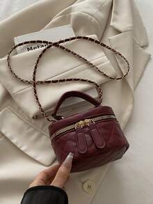 轻便迷你包、链条包、绗缝包、手提包、水桶包，适合女生、大学生和上班族女性，完美适用于办公室、大学、工作、通勤、户外活动、旅行和郊游，新年必备单品 - 酒紅色 - 查看 4