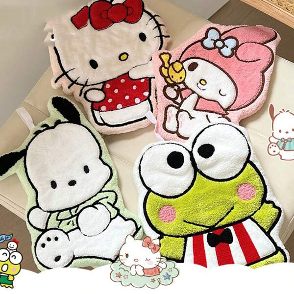 Sanrio 1 szt. Sanrio KT Cat Ręcznik do rąk Cartoon Cute Ręcznik do rąk Wiszący Podwójna warstwa Pogrubiony Absorbujący Koralowy Polar Lato, Dom Wakacyjny Wystrój Łazienki Powrót Do Szkoły