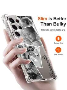 1 pièce Étui personnalisé DIY 4 photos texte, coque de téléphone antichoc pour Samsung S25/S25Plus/S25Ultra/S25Edge/A56/A17/A07 et autres modèles Samsung, meilleur cadeau pour les couples, les amis, les parents, le petit ami, la petite amie, idéal pour transporter à l'extérieur et offrir à des amis