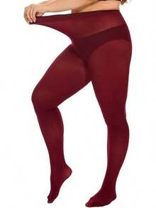 Plus Size Tights For Women, Ultra Soft Solid Color Semi-Opaque Pantyhose, Nylon High Waist Stockings 1X 2X 3X 4X - Màu Đỏ Sâu - Xem 1