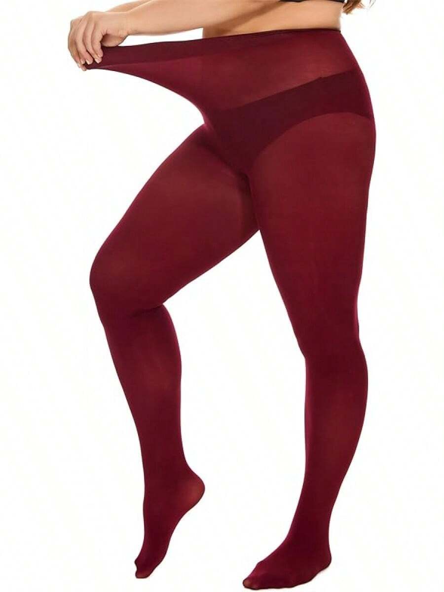 Plus Size Tights For Women, Ultra Soft Solid Color Semi-Opaque Pantyhose, Nylon High Waist Stockings 1X 2X 3X 4X - Màu Đỏ Sâu - Xem 1