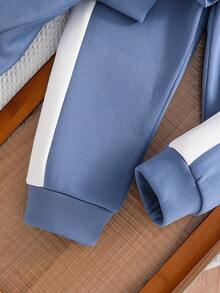 幼儿卡通印花保暖圆领运动衫和裤子套装 - 藍色 - 查看 6