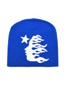 1pc Face Pattern Knitted Beanie, Casual Skull Cap, Warm Sports Hat For Cycling Skiing, Unisex Couple, Holiday Gift