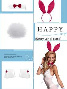 5pcs Rabbit Costume Set Including Rabbit Ear Headband, Wrist Cuffs And Rabbit Tail Accessory, Suitable For Holiday Party Halloween